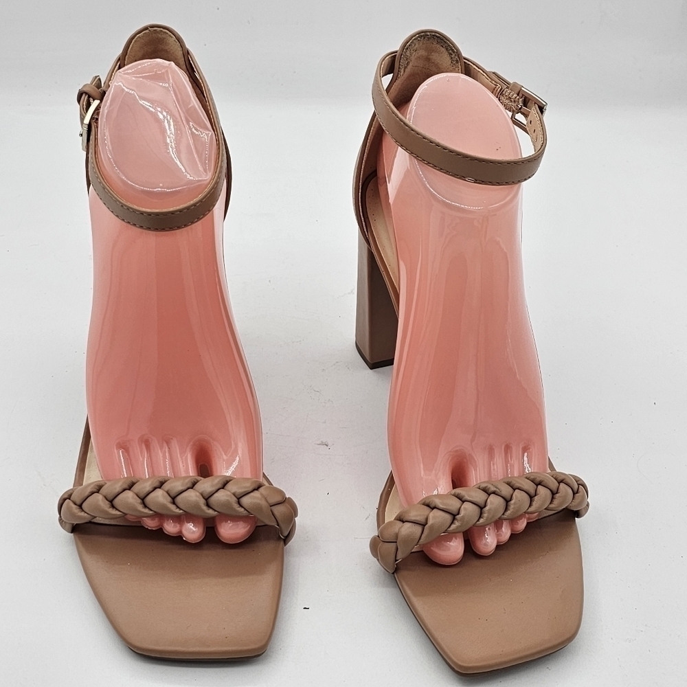 Nine West Allha 3 Macaroon Size 10 Tan Braided Block Heel - Picture 3 of 11